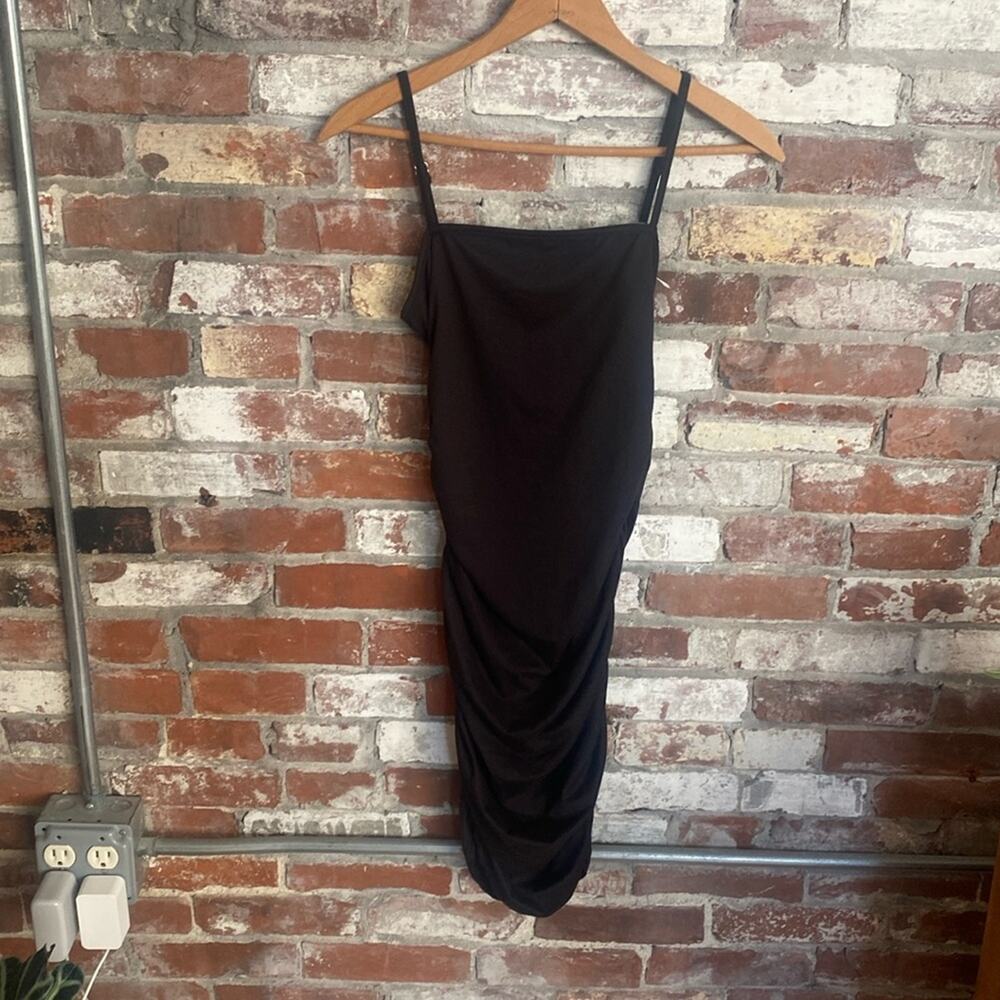 Black Adjustable Strap Scrunch Sides Short Fitted Dress Size XS